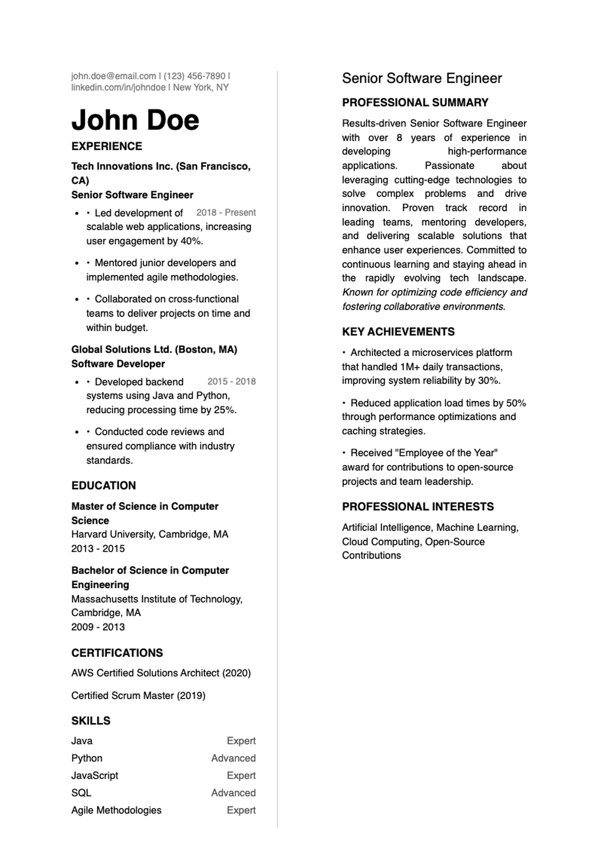 Professional two column resume for sourcing analyst with education and experience sections_variant_1